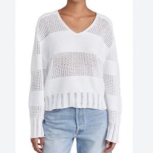 Rag & Bone Faye Crochet V-Neck Sweater in White